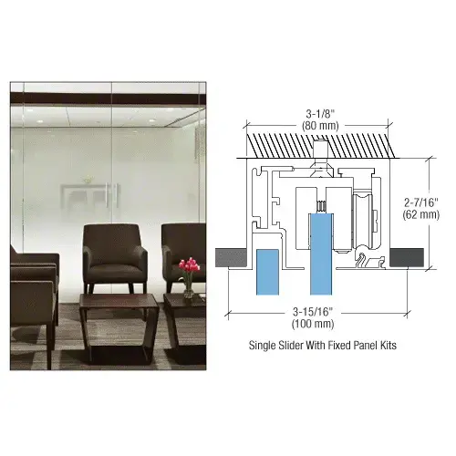 495 Series Matte Black Drop Ceiling Mount Sliding Door with Fixed Panel and Softbrake