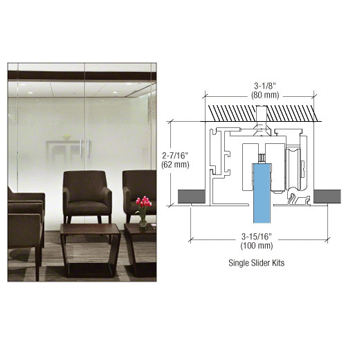 490/495 Series Satin Anodized Drop Ceiling Mount Sliding Door Kit with Softbrake Braking System