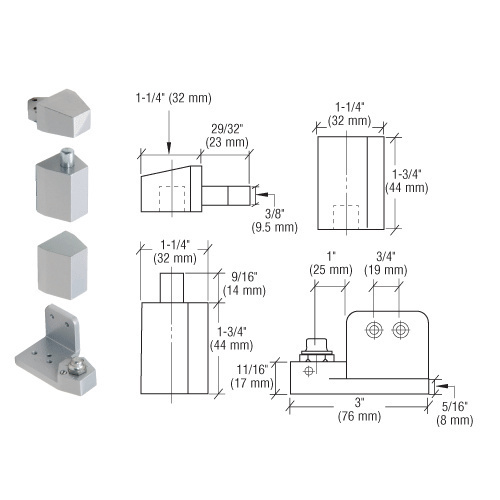 Aluminum Left Hand 3/4" Offset Pivot Hinge Set - Flush with Frame Face