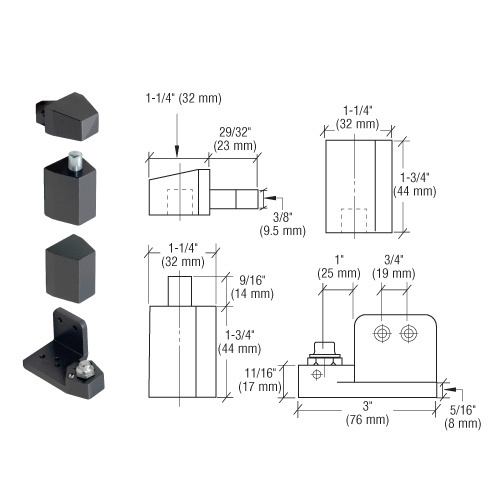 Dark Bronze Left Hand 3/4" Offset Pivot Hinge Set - Flush with Frame Face