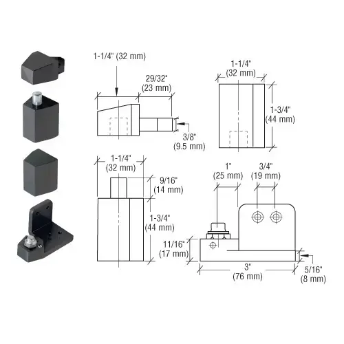 Dark Bronze Right Hand 3/4" Offset Pivot Hinge Set - Flush with Frame Face