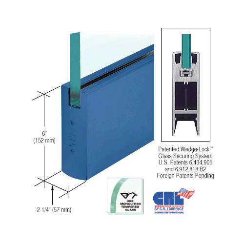 Powder Coated Painted 5/8" Glass 6" Square Door Rail Without Lock - Custom Length