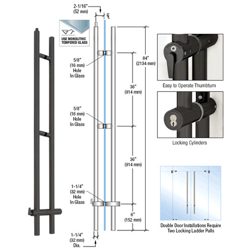 Matte Black 84" Upwards Locking Ladder Pull