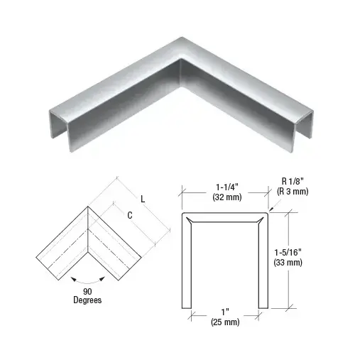 CRL GRLC107HPS Polished Stainless 11 Gauge 90 Degree Horizontal Corner for 3/4" Glass Crisp Corner Low Profile Cap Rail