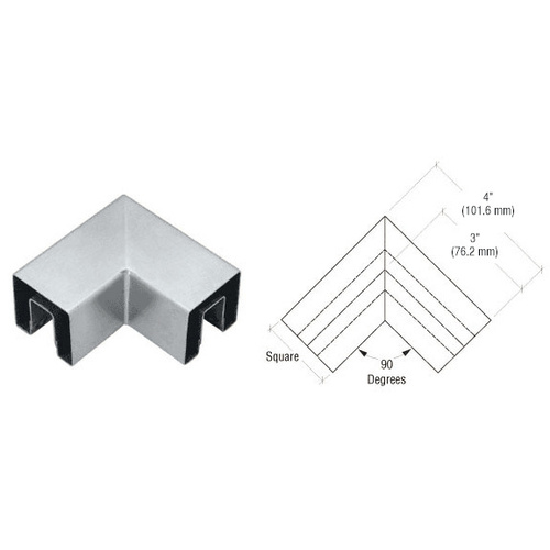 Mill Aluminum Square 2" 90 Degree Horizontal Corner for 1/2" Square Glass Cap Railing