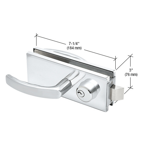 Polished Stainless Glass Mounted Latch with Lock, Thumbturn, and Lever Handles- North American