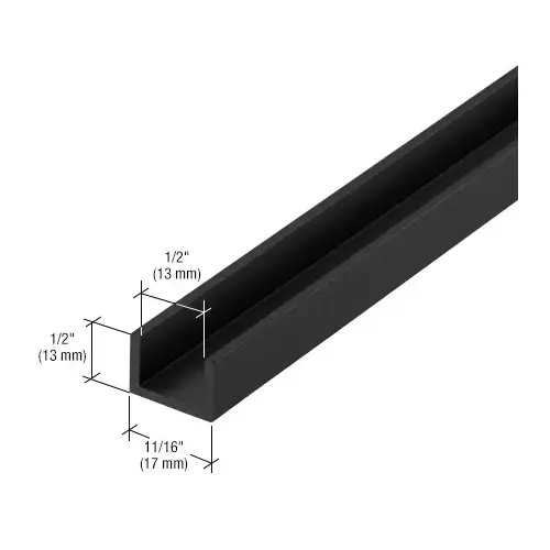 Matte Black Bottom Channel for Fixed Glass - 118" Stock Length