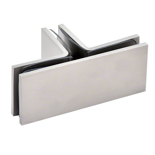 Brushed Nickel Square 90 Degree Glass-to-Glass T-Juntion Clamp