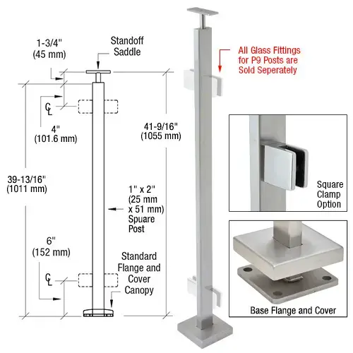 Brushed Stainless 42" P9 Series 180 Degree Center Post Railing Kit