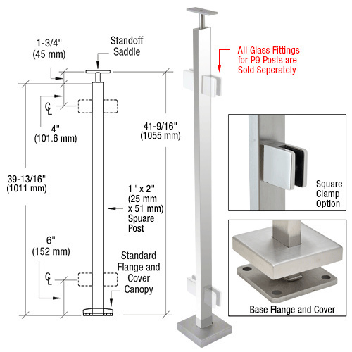 Polished Stainless 42" P9 Series 180 Degree Center Post Railing Kit