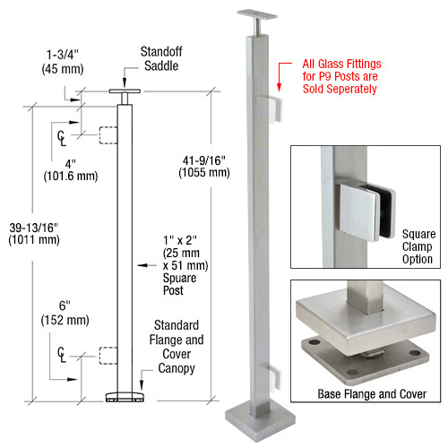 CRL P942EBS Brushed Stainless 42" P9 Series End Post Railing Kit