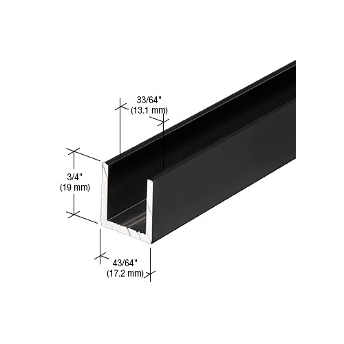 Matte Black 1/2" Fixed Panel Shower Door Deep U-Channel -  36" Stock Length - pack of 10