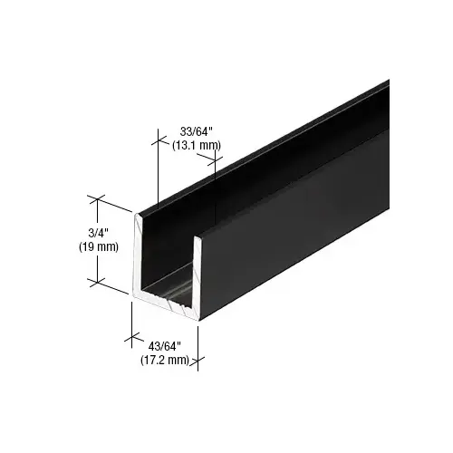 Matte Black 1/2" Fixed Panel Shower Door Deep U-Channel -  72" Stock Length - pack of 50