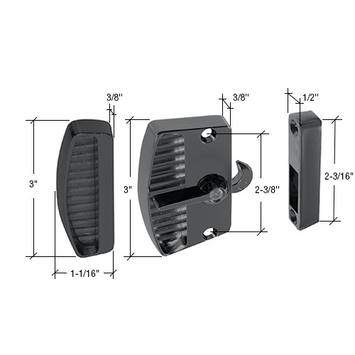 Black Sliding Screen Door Latch and Pull with 2-3/8" Screw Holes