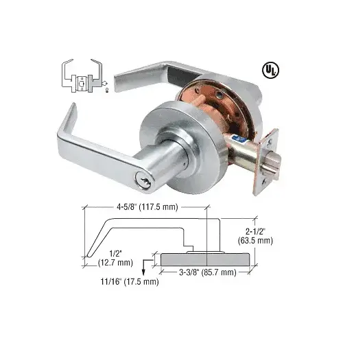 Brushed Chrome Heavy-Duty Grade 2 Lever Locksets Storeroom 6-Pin