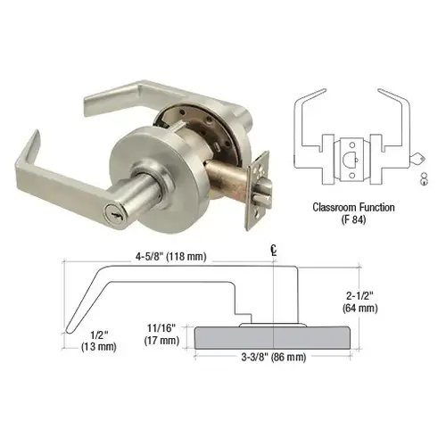 Brushed Nickel Grade 1 Classroom Lever Locksets - 7-Pin SFIC