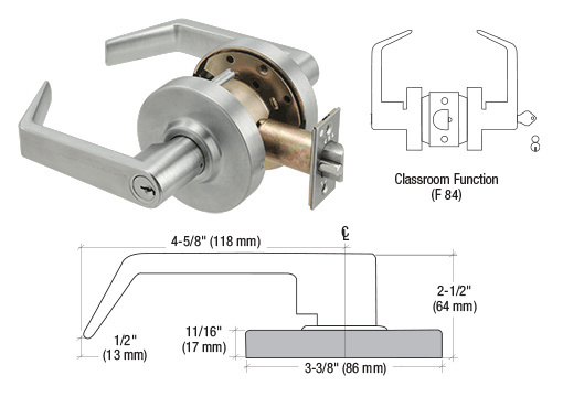 CRL D97CLS Brushed Chrome Grade 2 Classroom Lever Lockset - 7-Pin SFIC