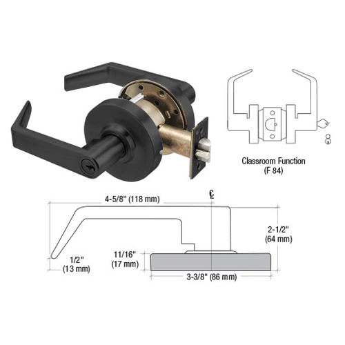 Matte Black Grade 2 Classroom Lever Lockset - 7-Pin SFIC