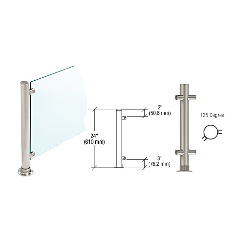 Brushed Stainless 24" High 1" Round Slimline Series Straight Front Counter/Partition 135 Degree Post