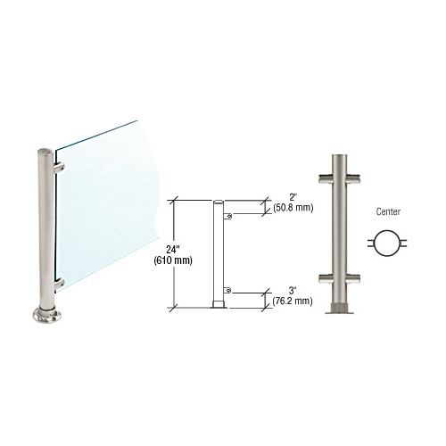 CRL PP58CBS Brushed Stainless 24" High 1" Round Slimline Series Straight Front Counter/Partition Center Post