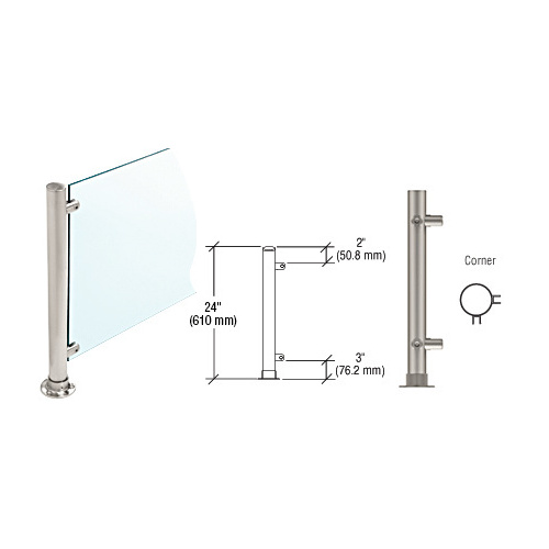 Brushed Stainless 24" High 1" Round PP58 Slimline Series Straight Front Counter/Partition Corner Post