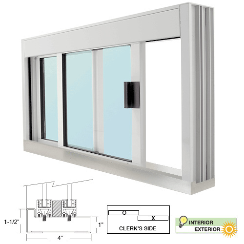 Standard Size Manual DW Deluxe Service Window Glazed with S.S.Step-Sill Satin Anodized