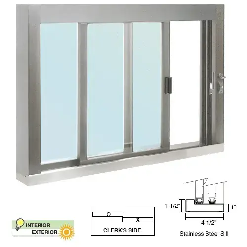 Standard Size Self-Closing Deluxe Service Window Glazed with S.S.Step-Sill Satin Anodized