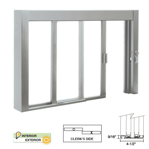 Standard Size Self-Closing Deluxe Service Window Unglazed with Half-Track Satin Anodized