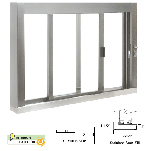 Standard Size Self-Closing Deluxe Service Window Unglazed with S.S.Step-Sill Satin Anodized