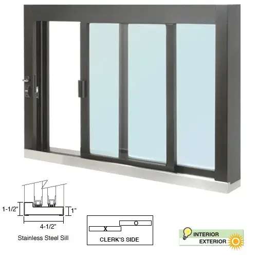 Standard Size Self-Closing Deluxe Service Window Glazed with S.S.Step-Sill Black Bronze Anodized