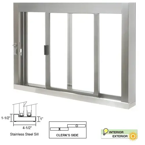 Standard Size Self-Closing Deluxe Service Window Unglazed with S.S.Step-Sill Satin Anodized