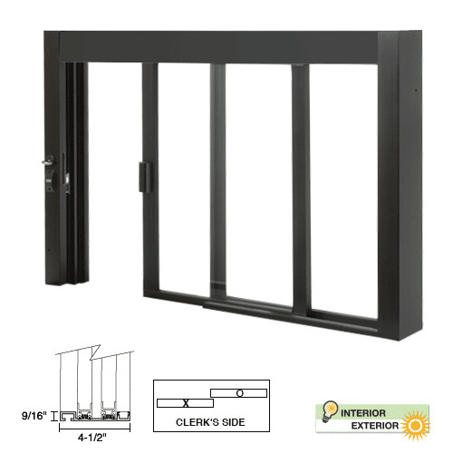 Standard Size Self-Closing Deluxe Service Window Unglazed with Half-Track Black Bronze Anodized