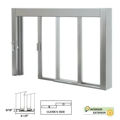 Standard Size Self-Closing Deluxe Service Window Unglazed with Half-Track Satin Anodized