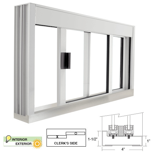 Standard Size Manual DW Deluxe Service Window Unglazed with S.S.Step-Sill Satin Anodized