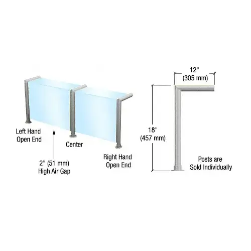 CRL SG5925RH0EBS Elegant Series Right Hand Open End Sneeze Guard for 3/8"(10mm) Glass, 18"High, 12" Shelf, 1-1/2" Diameter, 2" Air Gap Brushed Stainless Steel