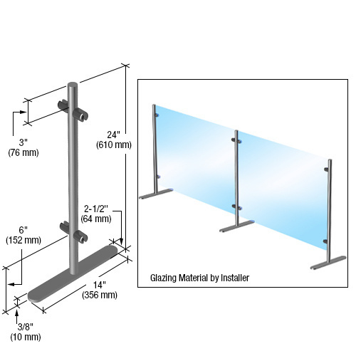 CRL PP24C Round Portable Partition Center Post, 24" (610 mm) Height x 1" (25 mm)Diameter Brushed Stainless Steel