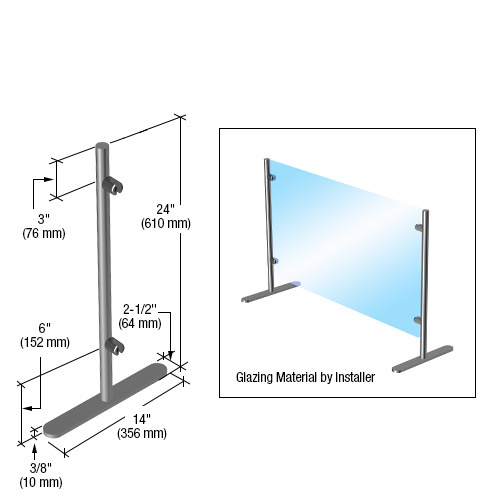 CRL PP24E Round Portable Partition End Post, 24" (610 mm) Brushed Stainless Steel