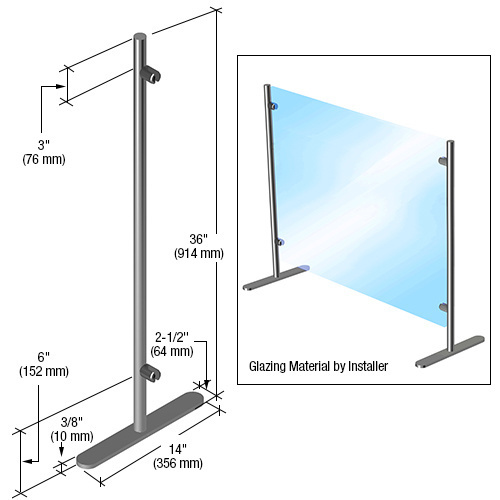 CRL PP36E Round Portable Partition End Post, 36" (914 mm) Height x 1" (25 mm) Diameter Brushed Stainless Steel