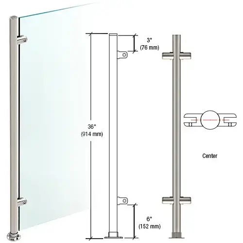 Brushed Stainless 36" High 1" Round Slimline Series Straight Front Counter/Partition Center Post