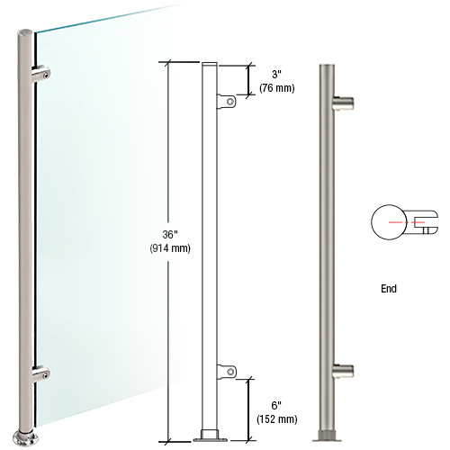 CRL PP59EBS Brushed Stainless 36" High 1" Round Slimline Series Straight Front Counter/Partition End Post