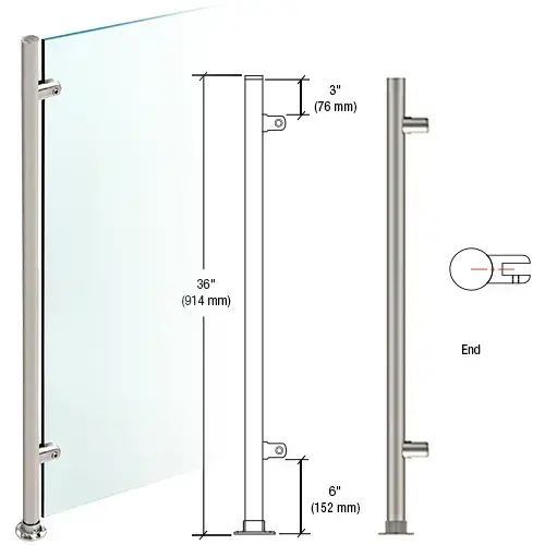 Brushed Stainless 36" High 1" Round Slimline Series Straight Front Counter/Partition End Post