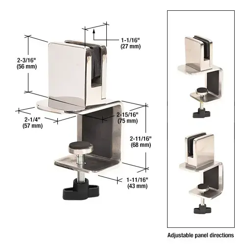 CRL PSC210ZSPS Polished Stainless Square 2" C-Clamp for 3/8" Acrylic or Glass