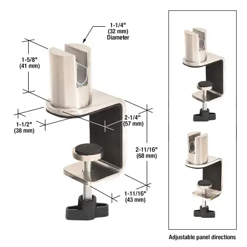 Brushed Stainless Standoff 2" C-Clamp for 3/8" Acrylic or Glass