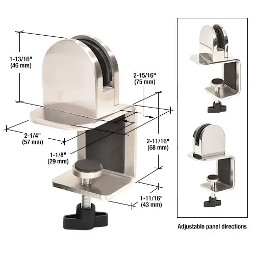 CRL PSC210ZRBS Brushed Stainless Round 2" C-Clamp for 3/8" Acrylic or Glass