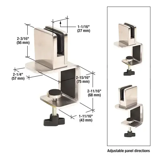 Brushed Stainless Square 2" C-Clamp for 1/4" Acrylic or Glass