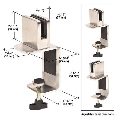 CRL PSC310ZSBS Brushed Stainless Square 3" C-Clamp for 3/8" Acrylic or Glass