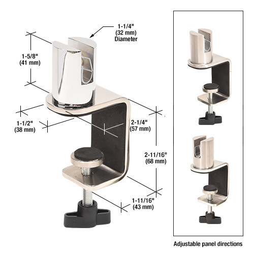 CRL PSC210SMPS Polished Stainless Standoff 2" C-Clamp for 3/8" Acrylic or Glass