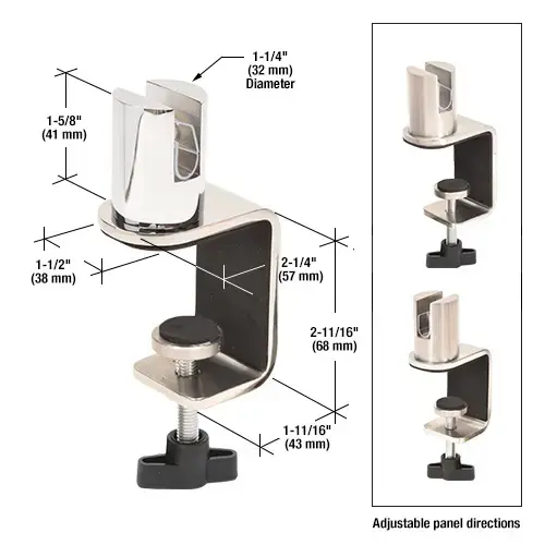 Polished Stainless Standoff 2" C-Clamp for 3/8" Acrylic or Glass