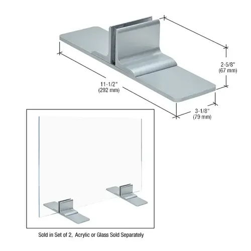 Satin Anodized Aluminum Base for 1/4" (6 mm) to 3/8" (10 mm) Acrylic or Glass Pair