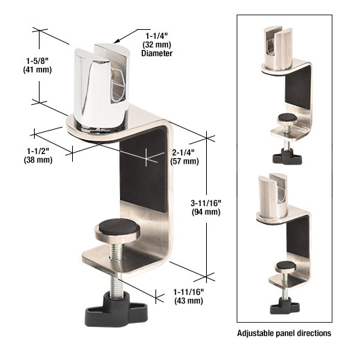 CRL PSC310SMPS Polished Stainless Standoff 3" C-Clamp for 3/8" Acrylic or Glass